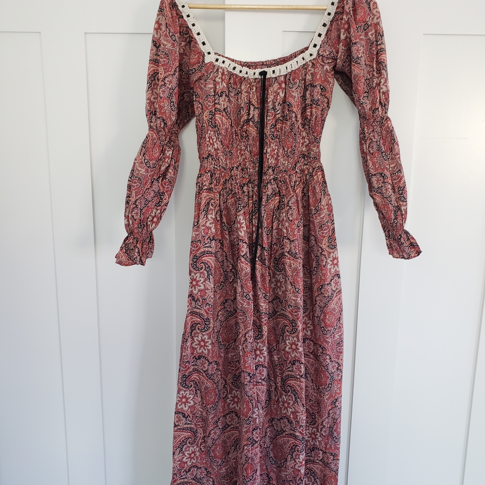 Christy Dawn Red Paisley Maxi Dress with Ivory Trim